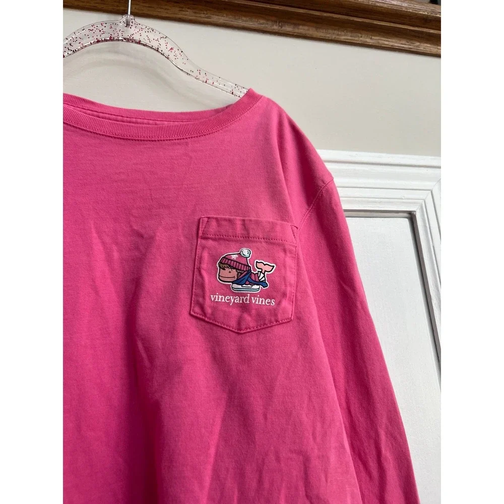 Vineyard vines Girls' Foil Skating Whale‎ Long-Sleeve Pocket Tee XL